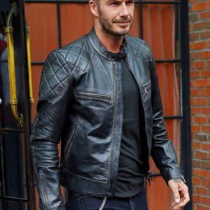 David Beckham Motor Biker Real Leather Motorcycle Men's Black JacketB