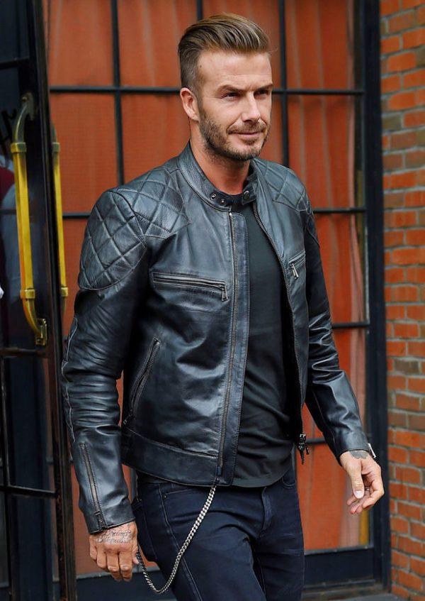 David Beckham Motor Biker Real Leather Motorcycle Men's Black JacketB