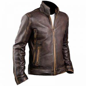 Mens Cafe Racer Stylish Biker Brown Distressed Leather Jacket