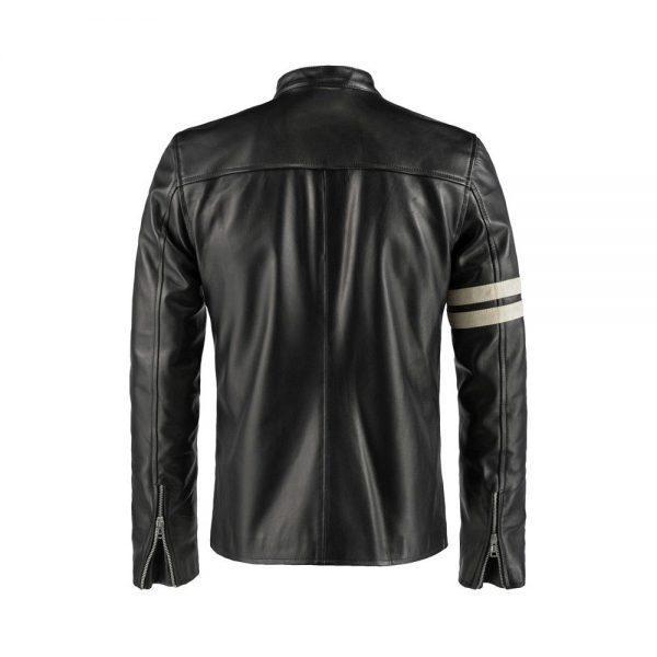 Mens Biker Vintage Retro Cafe Racer Slim Fit Real Black Leather JacketB