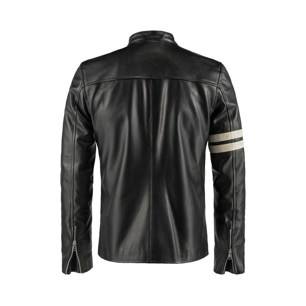 Mens Slim Fit Biker Real Soft Cafe Racer Sheep Waxed Genuine Leather Jacket 