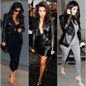 Kim Kardashian Double Breasted Black Leather Jacket Blazer