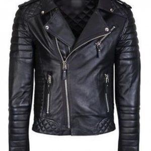 New stylish men quilted real lamb skin black leather motorcycle slim fit jacket