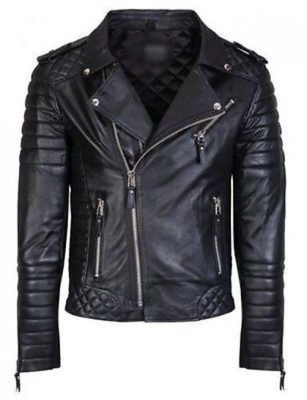 New stylish men quilted real lamb skin black leather motorcycle slim fit jacket