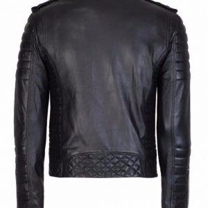 New stylish men quilted real lamb skin black leather motorcycle slim fit jacketB