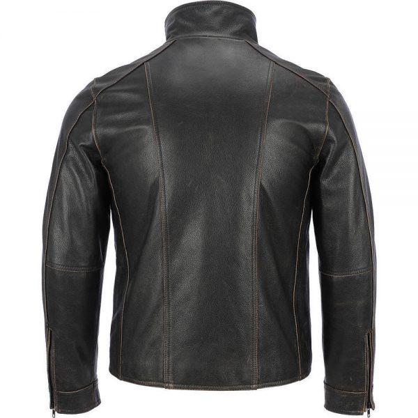 Men's BLACK Rivet Leather Faded Seam Jacket Real Leather JacketB