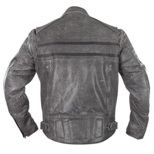 Xelement Sigma Men's Distressed Biker Grey Leather Motorcycle JacketB
