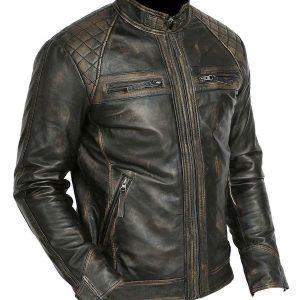 Men Vintage Distressed Black Biker Retro Motorcycle Cafe Racer Leather Jacket S