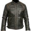 Men Vintage Distressed Black Biker Retro Motorcycle Cafe Racer Leather Jacket