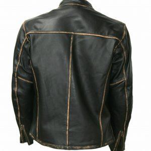Men Vintage Distressed Black Biker Retro Motorcycle Cafe Racer Leather Jacket b