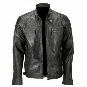 Mens Vintage Distressed Black Biker Retro Motorcycle Cafe Racer Leather Jacket