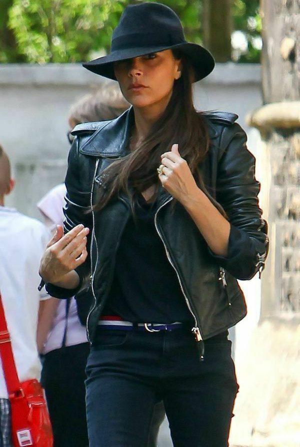 Victoria Beckham Women Black Biker Motorcycle Slimfit Leather Jacket