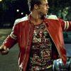 Fight Club Mayhem Tyler Durden Brad Pitt Red & White Stripes Mens Leather Jacket