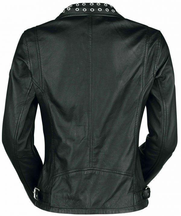 Ladies Biker Studded Cafe Racer Slimfit Casual Street Style Black Leather Jacket
