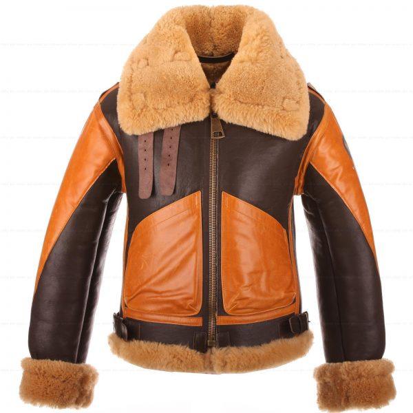 RAF Men's B3 Brown Sheepskin Bomber Shearling Two Tone Style Real Leather Jacket