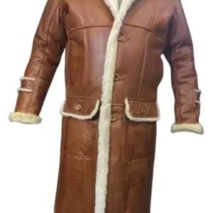 Mens B3 Bomber Aviator WWII Pilot Police Retro Sheepskin Tan Brown Leather Duffle Coat