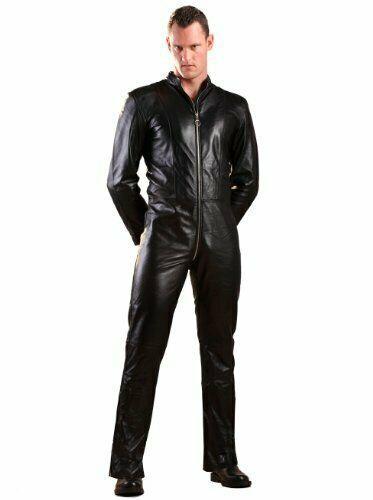 MENS GENUINE SOFT SHEEP LEATHER CATSUIT OVERALL BODYSUIT JUMPSUIT