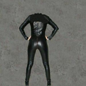 Genuine leather women catsuit Jump Suit club wear echt leer catsuit with sleeveB
