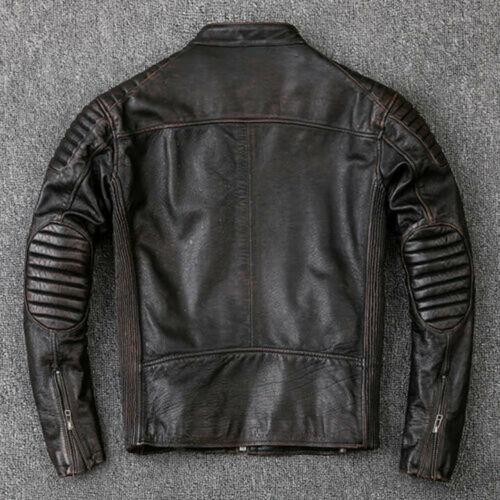 Men’s Motorcycle Biker Vintage Distressed Cafe Racer Retro Black Leather Jacket1