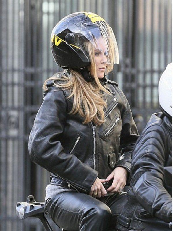 Amanda Holden Rocks Slimfit Biker Motorcycle Cafe Racer Black Leather Jacket1