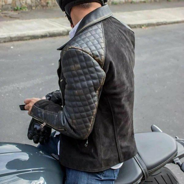 Men's Motorcycle Cafe Racer Biker Distressed Black Suede Leather Jacket2