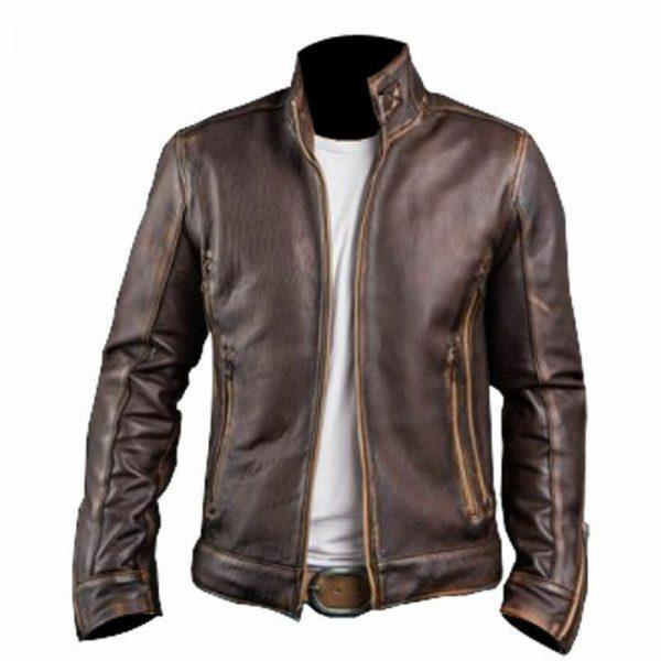 Mens Cafe Racer Stylish Biker Brown Distressed Leather Jacket