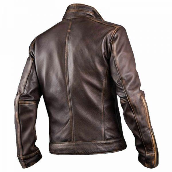Mens Cafe Racer Stylish Biker Brown Distressed Leather Jacket Back