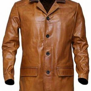 Men Western Tan Waxed Sheriff Cowboy Real Leather Jacket Coat B