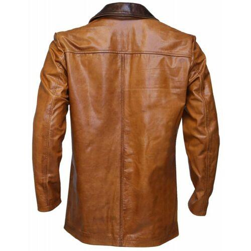 Men Western Tan Waxed Sheriff Cowboy Real Leather Jacket Coat B