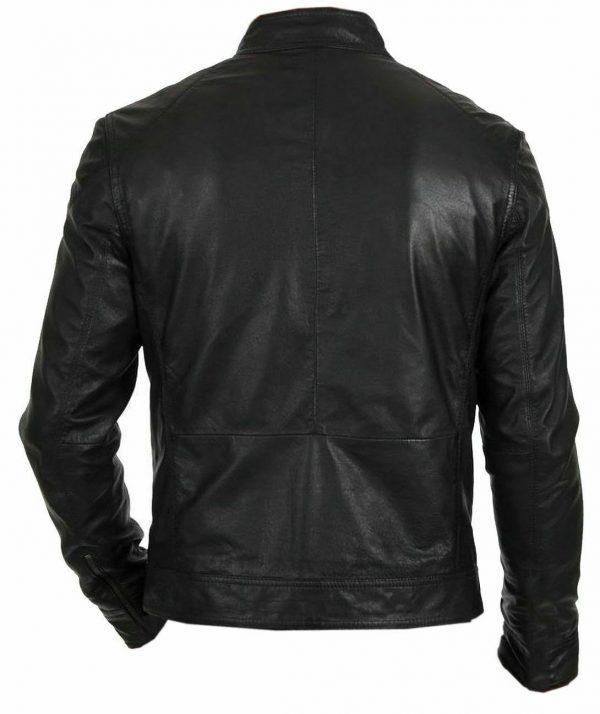 Men's Biker Hunt Black Real Leather Jacket Back