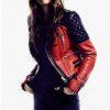 Women Slim Fit Moto Quilted Diamond Biker Red & Black Leather Jacket