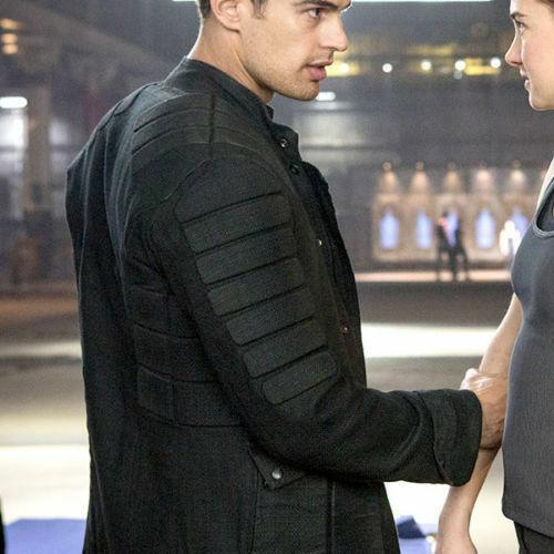 Divergent Movie Theo James Distressed Black Leather Jacket Back