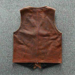 Men Vintage Cafe Racer Real Leather motorcycle Brown Genuine Leather Biker Vest B