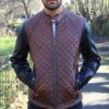 Men Cafe Racer Diamond Quilted Biker Retro Waxed Brown Black Leather Jacket