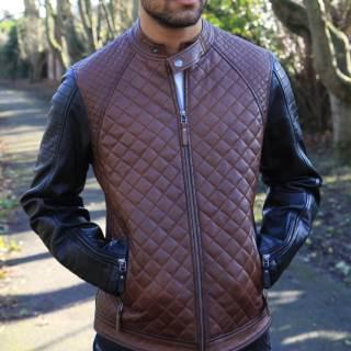 Men Cafe Racer Diamond Quilted Biker Retro Waxed Brown Black Leather Jacket 1