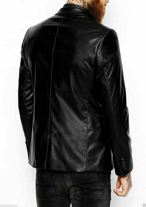 Men's Genuine Lambskin Leather Blazer Jacket Two Button Black Slim fit Coat B