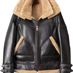 Men B6 Bomber Aviator Flying RAF Real Sheepskin Shearling Brown Leather Jacket