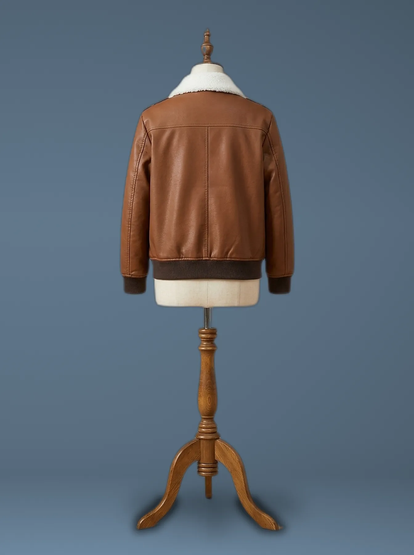 fur collar brown leather jacket back view