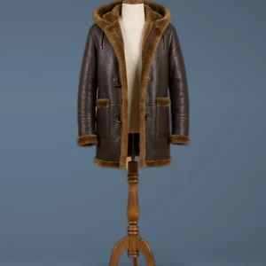 Men’s B3 Bomber Aviator WWII Pilot Real Sheepskin Shearling Brown Leather Coat, front view