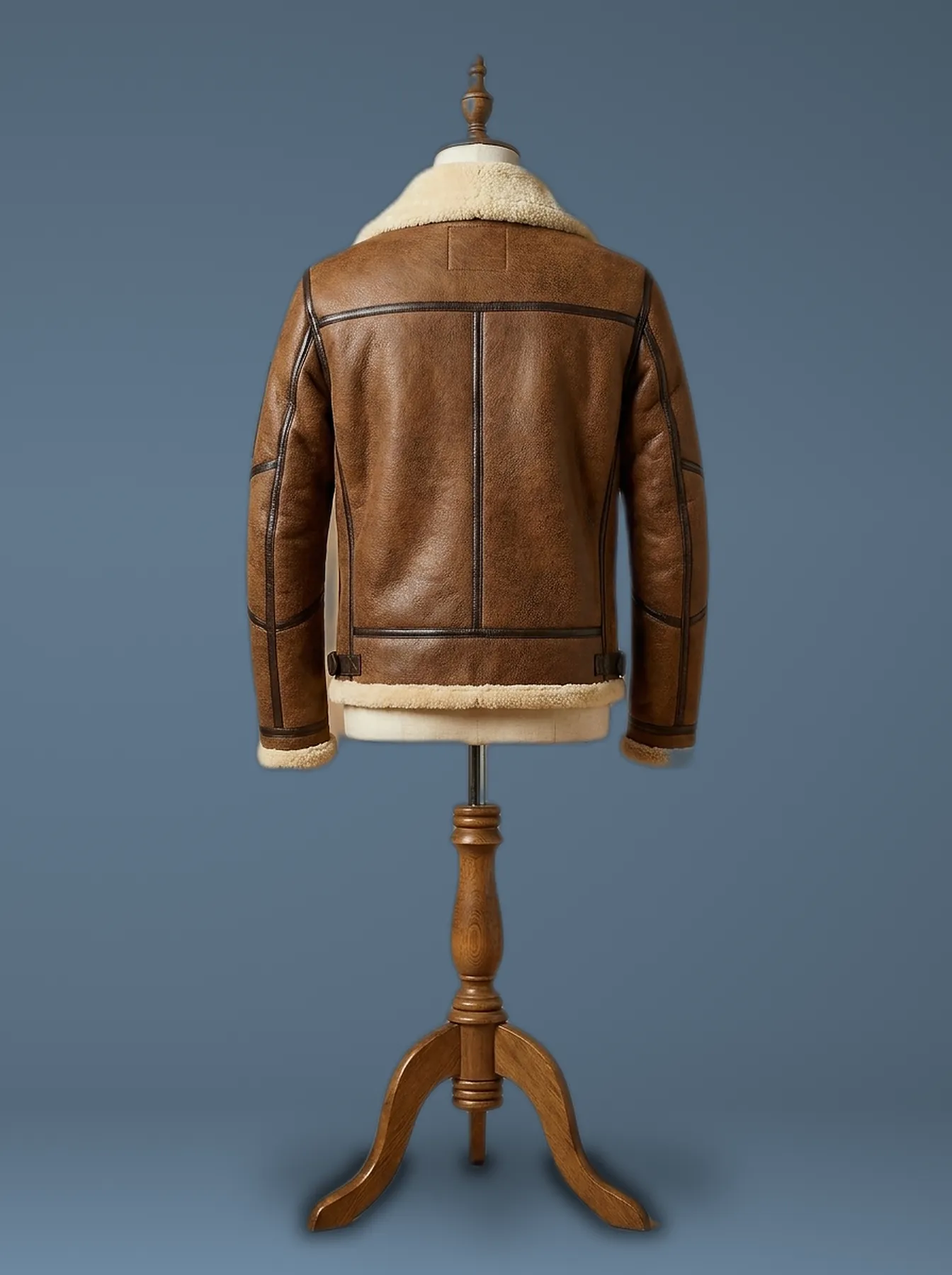 Men’s Bomber Pilot Aviator RAF Real Sheepskin Shearling Brown Leather Jacket1, back view