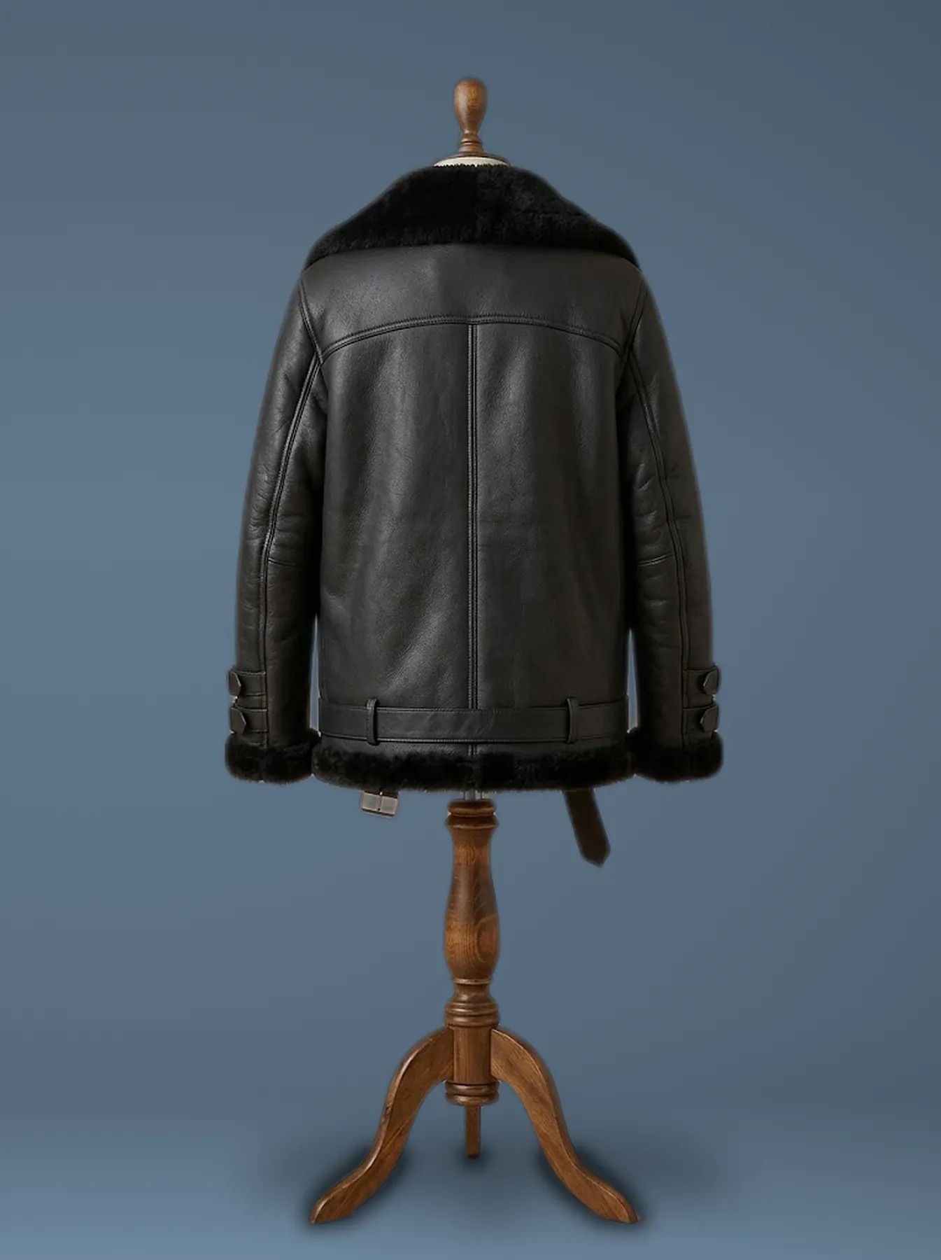 Ana De Armas Oversized Real Sheepskin Shearling Biker Black Leather Jacket, back view