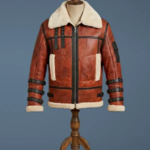 B3 Men Real Shearling Sheepskin WW2 Aviator RAF Bomber flying Jacket, front view
