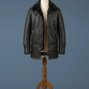 Ben Barnes The Punisher Season 2 Real Sheepskin Shearling Black Leather Jacket, front view
