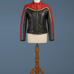 Captain Marvel Chloe Moretz Biker Cafe Racer Black Red Leather Jacket, front view