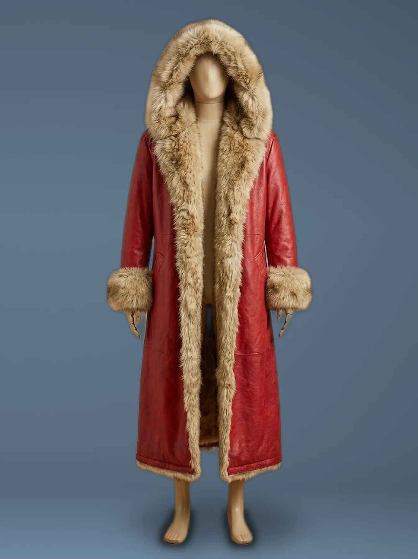 christmas chronicles kurt russell santa claus faux shearling leather coat front view