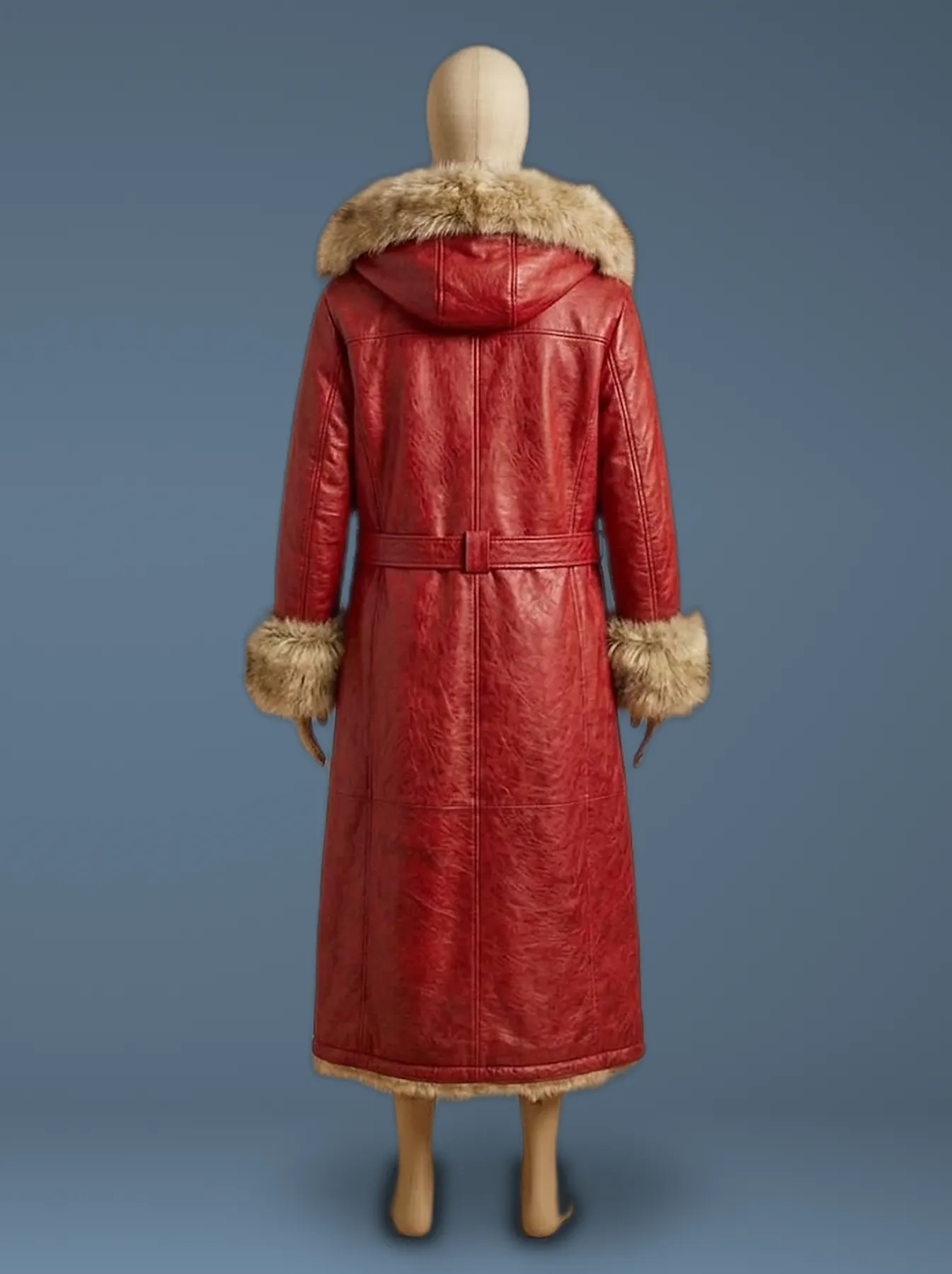 christmas chronicles kurt russell santa claus faux shearling leather coat back view