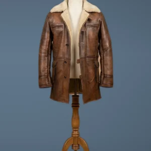 Dark Knight Rises Bane Real Shearling Leather Trench Coat Jacket, front view