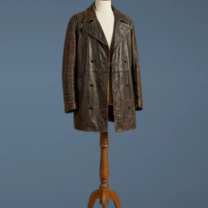 Doctor Who War Brown Distressed Genuine Leather Vintage Jacket Coat, front view