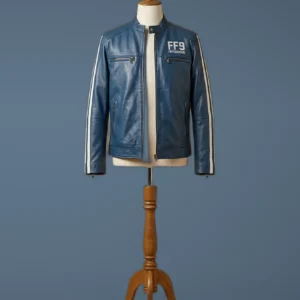 Fast and Furious 9 Vin Diesel FF9 Fatherhood Blue Leather Jacket, front view