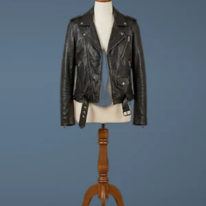 Good Behavior Michelle Dockery Slimfit Biker Black Leather Jacket, front view